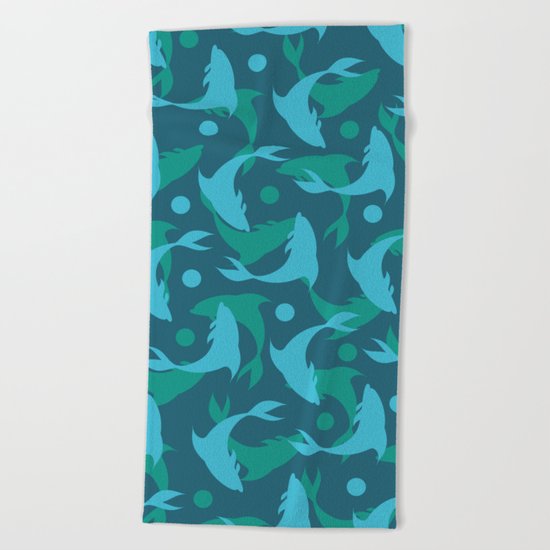 dolphins in blue Beach Towel