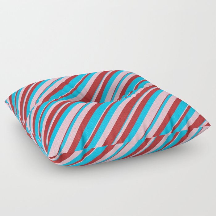 Deep Sky Blue, Pink, and Red Colored Lined/Striped Pattern Floor Pillow