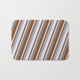 [ Thumbnail: Brown, Dark Gray, Lavender & Grey Colored Stripes Pattern Bath Mat ]