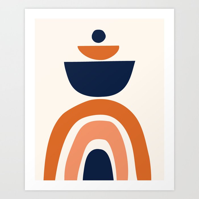 Abstract Shapes 10 in Orange and Navy Blue Art Print
