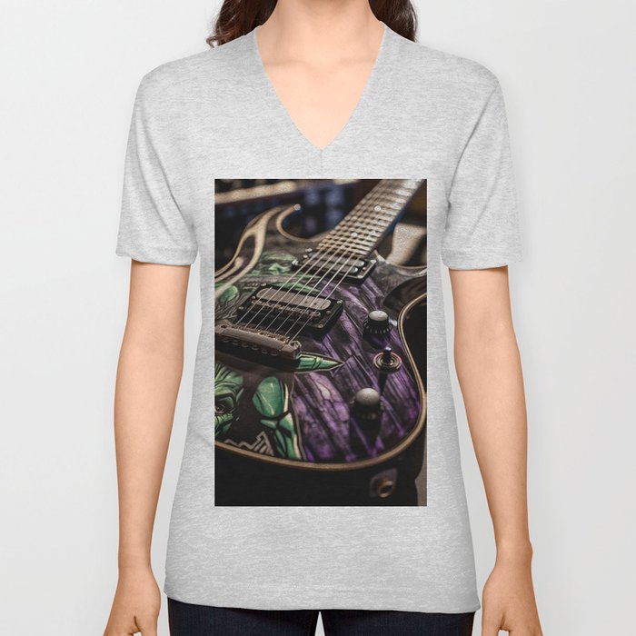 Comic Book Electric Guitar - Oil Style V Neck T Shirt