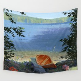 canoe on shore Wall Tapestry