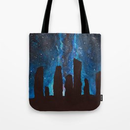 Outlander Craigh Na Dun Standing Stones Watercolor Painting with milky way galaxy Tote Bag