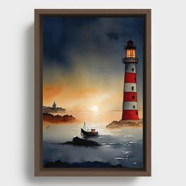 Dawn on the Sea Watercolor Framed Canvas