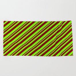 [ Thumbnail: Maroon and Green Colored Striped/Lined Pattern Beach Towel ]