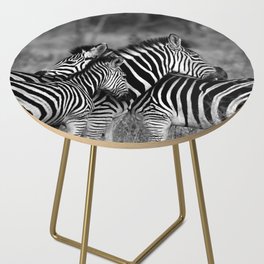 South Africa Photography - Two Zebras Hugging In Black And White Side Table
