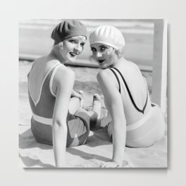 1920's flapper Hollywood beach bathing beauties Carole Lombard and Diane Ellis portrait black and white photograph - photography - photographs Metal Print | Girlsrule, Girlpower, Roaringtwenties, Ziegfeld, Curated, Starlet, And, Hollywood, White, Starlets 