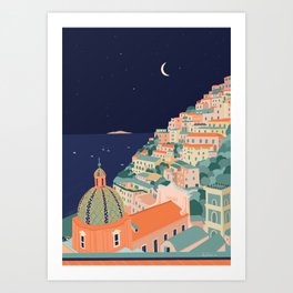 Amalfi Coast by night, Positano, Italy  Art Print