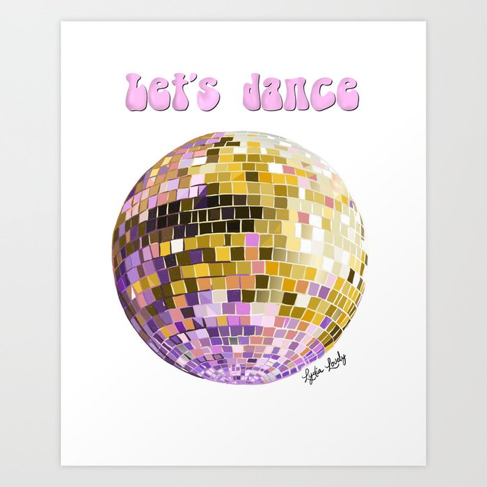 Disco ball- dance the night away- Orange and pink- pink background Art  Print by Studio Lydia Lovely