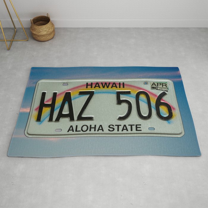 Hawaii License Plate Aloha State Rainbow Automotive Tag Rug by