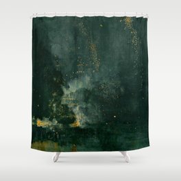 Beautiful abstract landscape art blue green with gold Shower Curtain