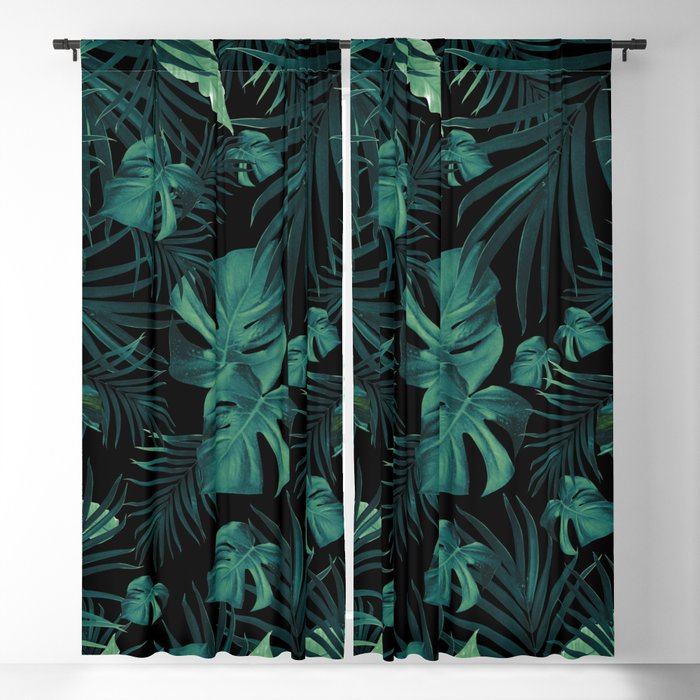 Tropical Jungle Night Leaves Pattern #1 (2020 Edition) #tropical #decor #art #society6 Blackout Curtain