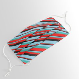 [ Thumbnail: Black, Sky Blue, Light Sea Green & Red Colored Lines/Stripes Pattern Face Mask ]
