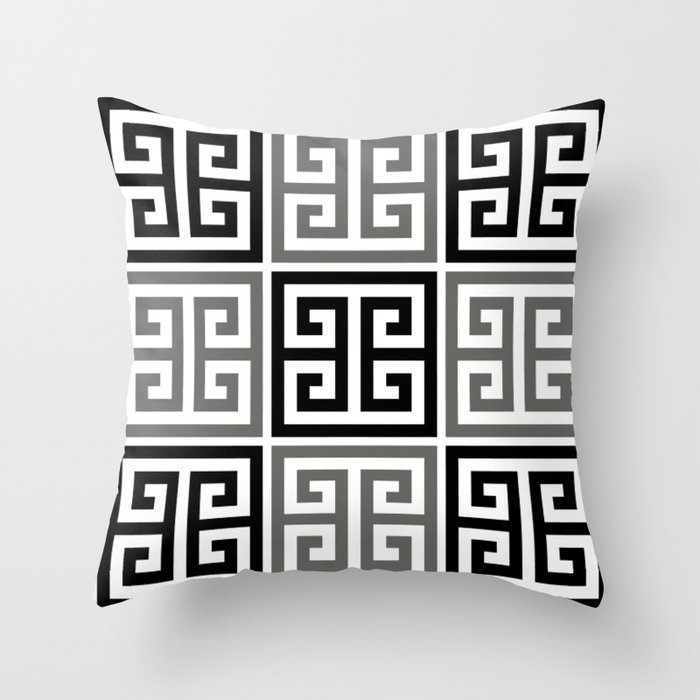 Gray Black And White Greek Key Pattern Throw Pillow