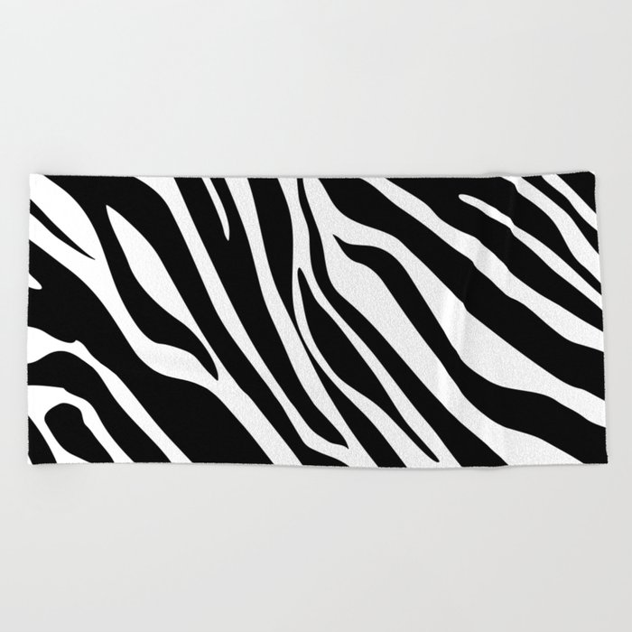 Mid Century Modern Zebra Print Pattern - Black and White Beach Towel