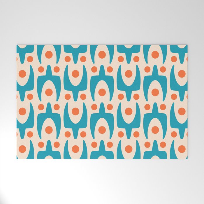 Mid Century Modern Scandinavian Abstract Pattern 149 Turquoise and Orange Welcome Mat