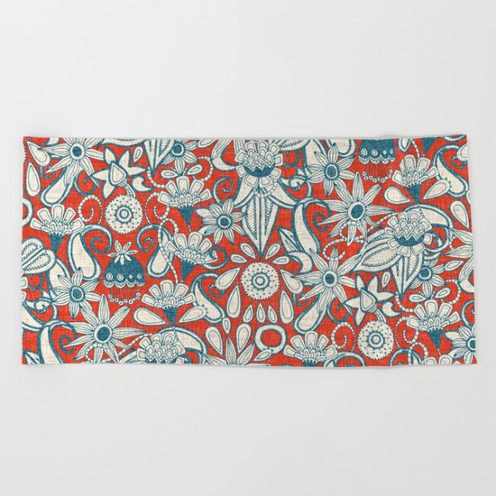 sarilmak fire orange blue Beach Towel