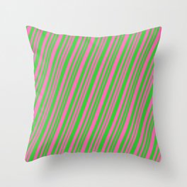 [ Thumbnail: Hot Pink & Lime Green Colored Lines/Stripes Pattern Throw Pillow ]