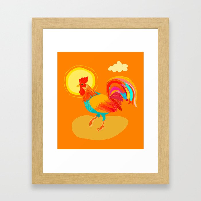 Orange Rooster Framed Art Print
