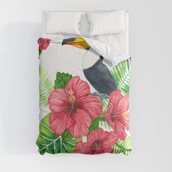 Toucan and tropical bouquet Comforter