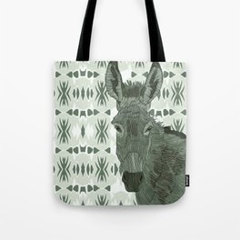 Donkey on a light green patterned background Tote Bag