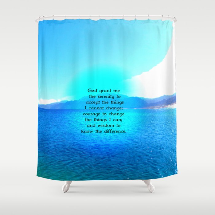 Serenity Prayer With Blue Ocean and Amazing Sky Shower Curtain