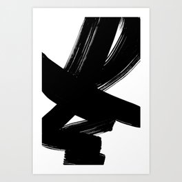 Black White Abstract Painting Art, Black Bold Brush Strokes #574 Art Print