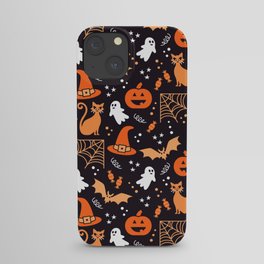 Halloween party illustrations orange, black iPhone Case