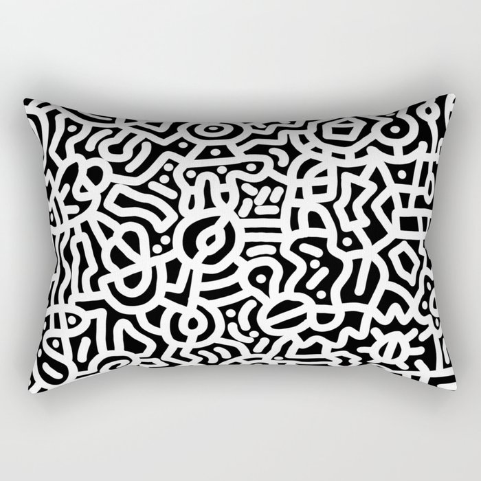 White on Black Doodles Rectangular Pillow