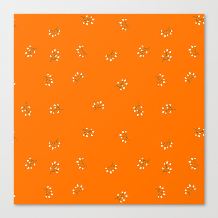 Rowan Branches Seamless Pattern on Orange Background Canvas Print