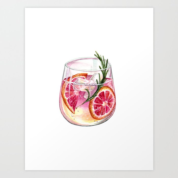 Grapefruit Gin & Tonic Art Print
