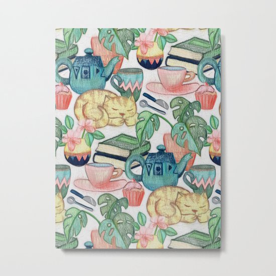 Lazy Afternoon - a chalk pastel illustration pattern Metal Print