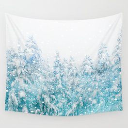 Snowy Pines Wall Tapestry