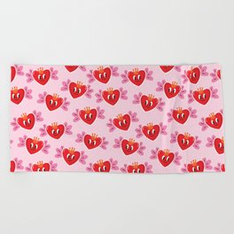 Cute Heart Valentine Love Sign Beach Towel