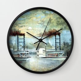 Steamboat Race on the Mississippi River 1858 Wall Clock