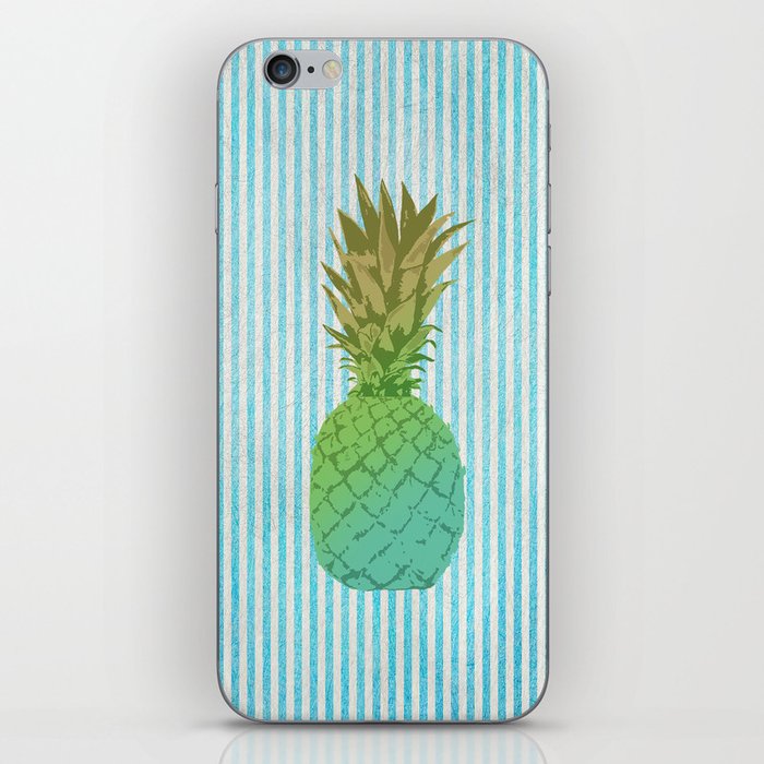 Gold and blue pineapple over blue strips iPhone Skin
