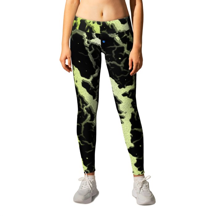 Cracked Space Lava - Lime Yellow/White Leggings