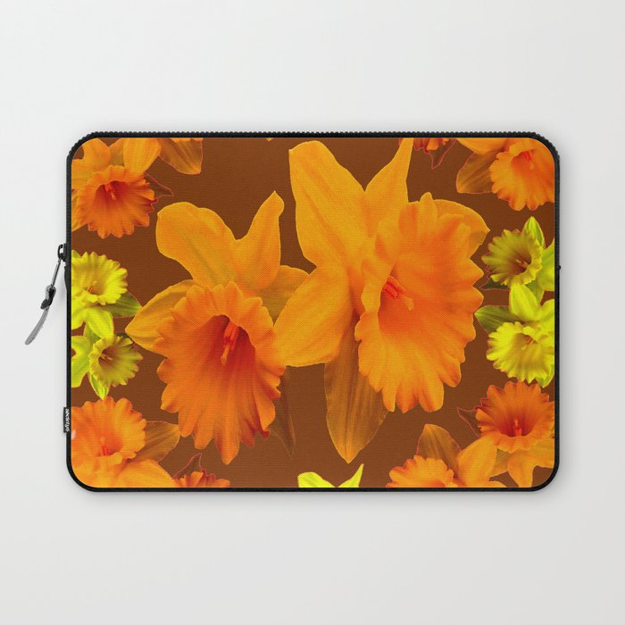 YELLOW SPRING DAFFODILS & COFFEE BROWN COLOR ART Laptop Sleeve