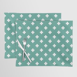 White Swiss Cross Pattern on Green Blue background Placemat