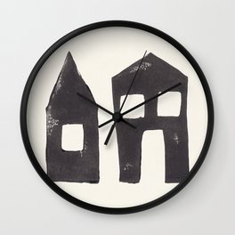 Tiny Houses #2 | Hand-printed Linocut Wall Clock