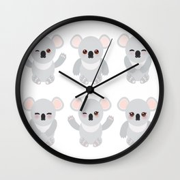 Funny cute koala set on white background Wall Clock