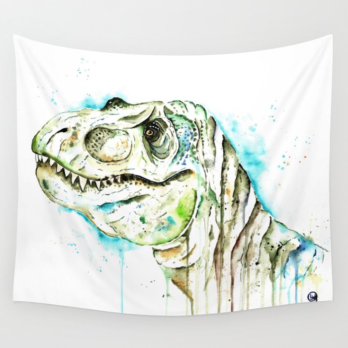 T Rex Tom The T Rex Colorful Watercolor Painting Wall Tapestry