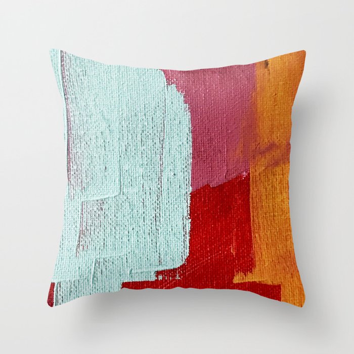 Desert Daydreams [2]: a vibrant, colorful abstract acrylic piece in pink, red, orange, and blue Throw Pillow