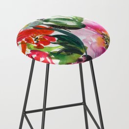pink peonies in red and green Bar Stool
