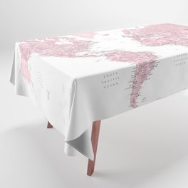 Pink watercolor detailed world map Tablecloth