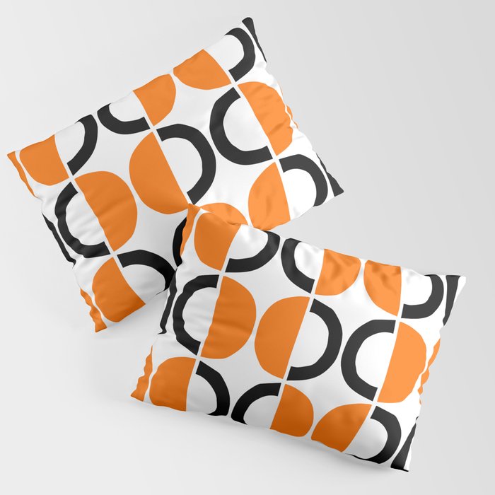 Mid Century Modern Half Circle Pattern 566 Orange and Black Pillow Sham