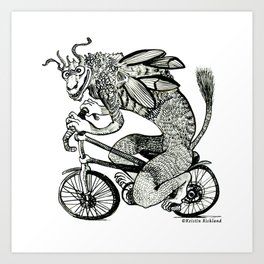 Tengu on a Bike - black Art Print
