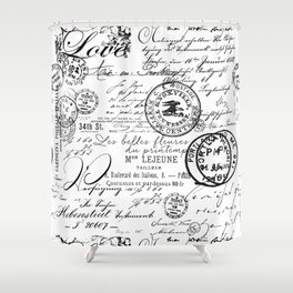 Vintage handwriting black and white Shower Curtain