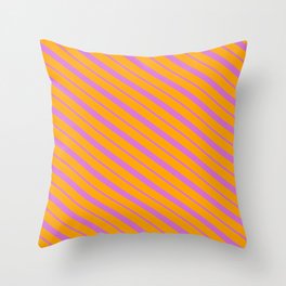 [ Thumbnail: Orange and Orchid Colored Stripes Pattern Throw Pillow ]