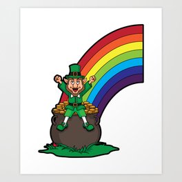 Leprechaun Rainbow and Pot of Gold Saint Patrick Day T-Shirt Art Print